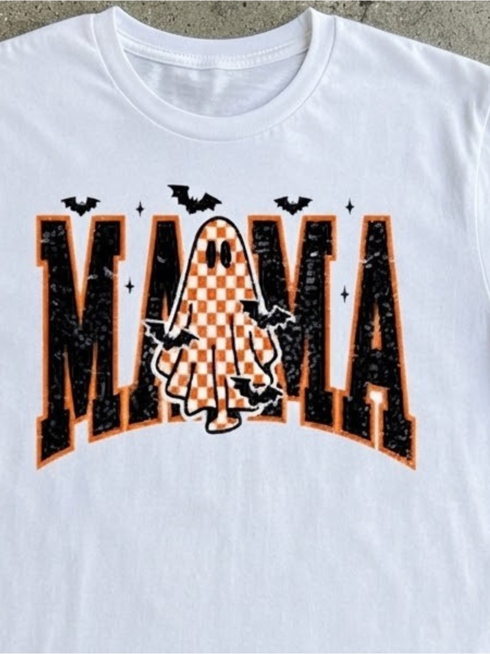 Mama Boo Graphic Tee - White with Orange & Black Halloween Print - Picture 2 of 2